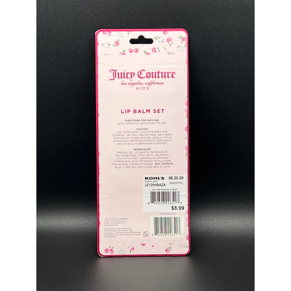 Juicy Couture Kids 8 Pack Lip Balm Set Assorted Flavors Floral Tubes JZ120HBAZA - Picture 3 of 4